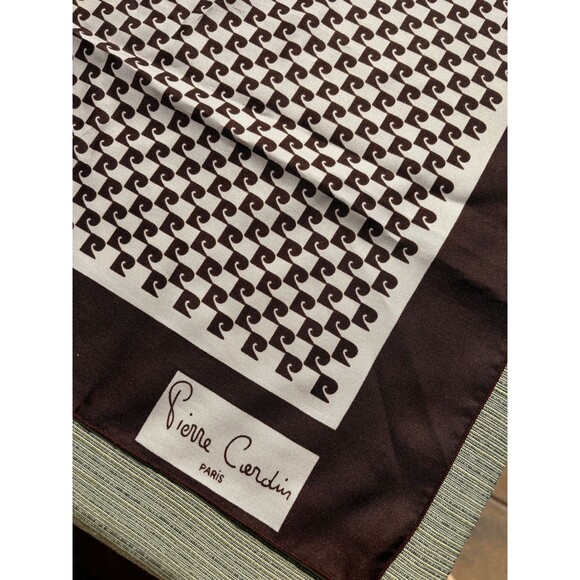 Pierre Cardin Logo Scarf Brown and White 1970s - Picture 1 of 8